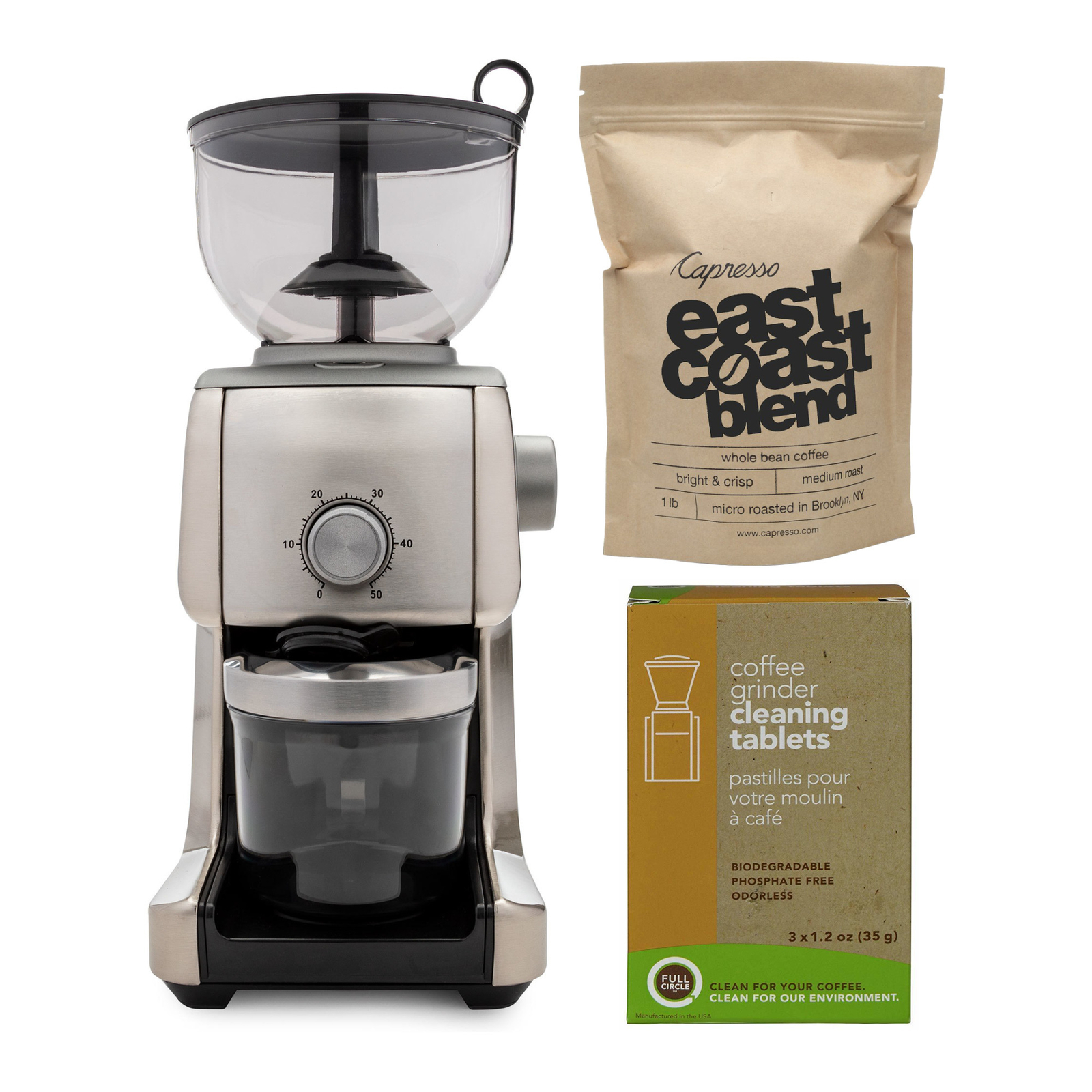 ChefWave Bnne Conical Burr Coffee Grinder w Coffee and Cleaning Tablets