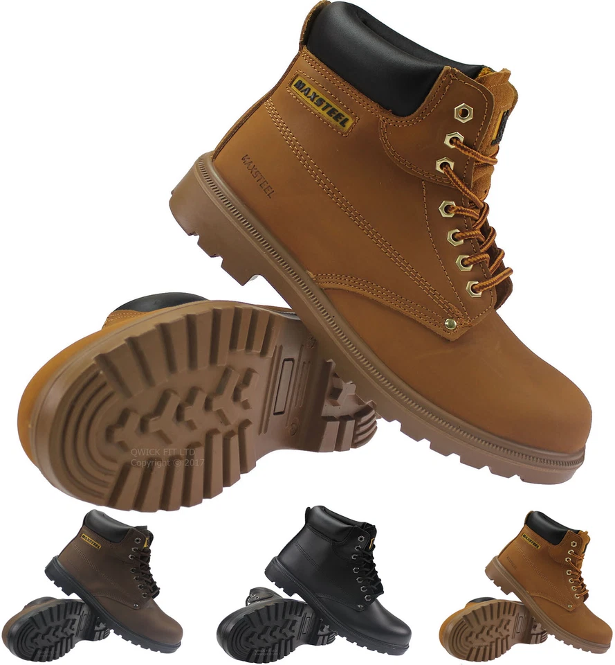 MENS MAXSTEEL LEATHER SAFETY WORK BOOT STEEL TOE CAP SHOES TRAINERS HIKER SIZE