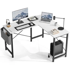 L Shaped Modern Computer Desk with Side Storage Bag,Wood Corner PC Gaming Table