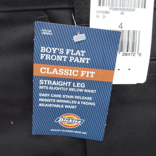 Dickies Boys Flat Front Pants Size 4 Black Twill Classic Fit Straight Leg New - Picture 4 of 12