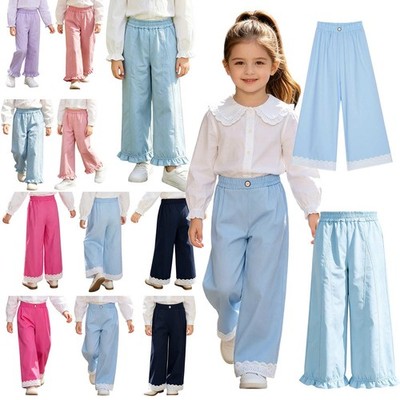 Girls Summer Pants Casual Trousers Kids Ruffle Hem Dress Pants Bottom Streetwear