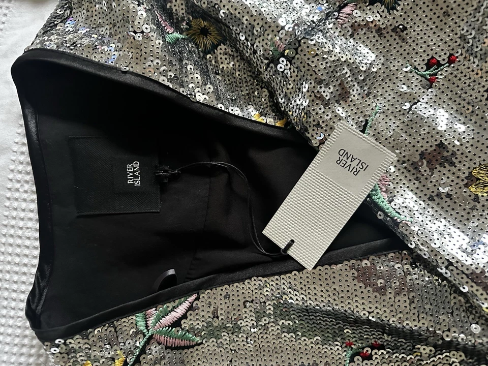 Sequin  Blazer Komono Style Jacket With Flowers - Image 4 of 4