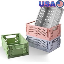Collapsible Plastic Storage Crates 4-Pack Portable Organizers Home Office New