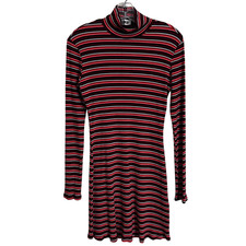 Reformation Mini Dress Large Red Pink Long Sleeve Striped Turtleneck Ribbed Knit