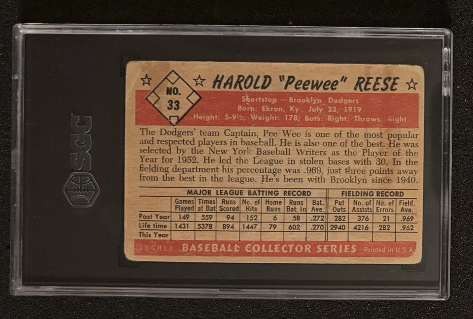 1953 Bowman Color #33 Pee Wee Reese Brooklyn Dodgers HOF SGC 1 PR - Image 2 of 3