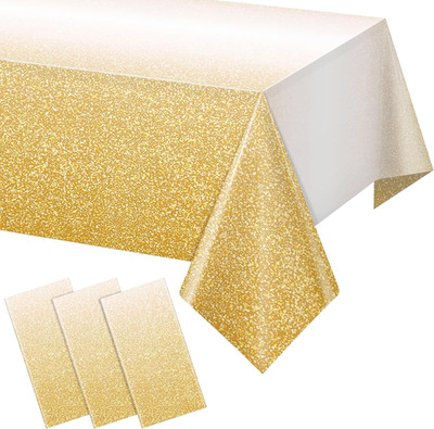 3 Pack Ombre Gold Plastic Tablecloth for Parties, Gradient Yellow Gold Disposabl