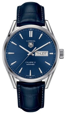 TAG Heuer Carrera Automatic Steel Blue Leather Day/Date Men Watch WAR201E.FC6292
