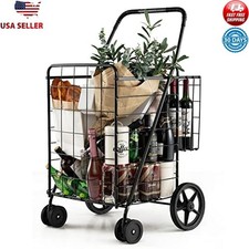 Heavy Duty Folding Shopping Cart W/ Swivel Wheels Double Basket Utility Cart New