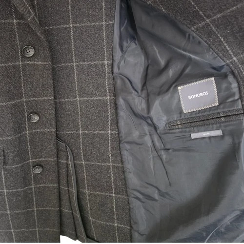 Bonobos Wool Overcoat 38r Slim Fit Half Belted Windowpane image 8