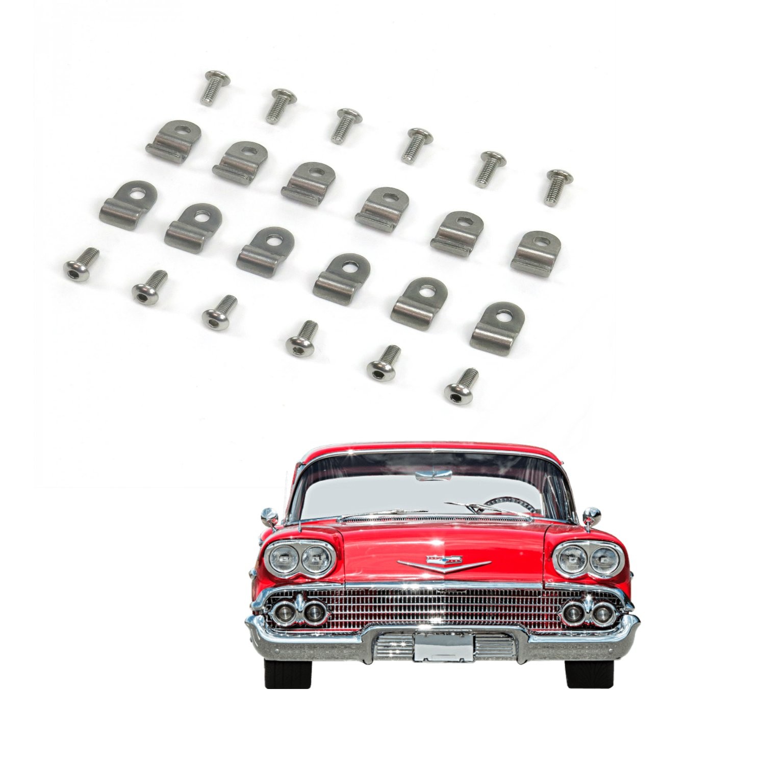 1/4 Stainless Steel Single Line Clamps for 55-57 Chevy Bel Air - Pack of 12