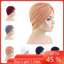 Women Turban Hijab Pleated Head Wrap Chemo Cap Muslim Hair Loss Cover Bonnet Hat
