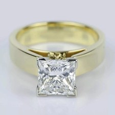 3CT Princess-Cut Moissanite Solitaire Engagement Ring 14K Yellow Gold Plated