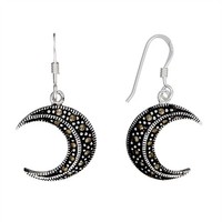 Silverly Sterling Silber Simulierte Markasit Halbmond Mond Ohrringe Baumeln