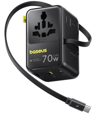 Baseus 70W Universal Travel Adapter, 6-in-1 International Plug Adapter
