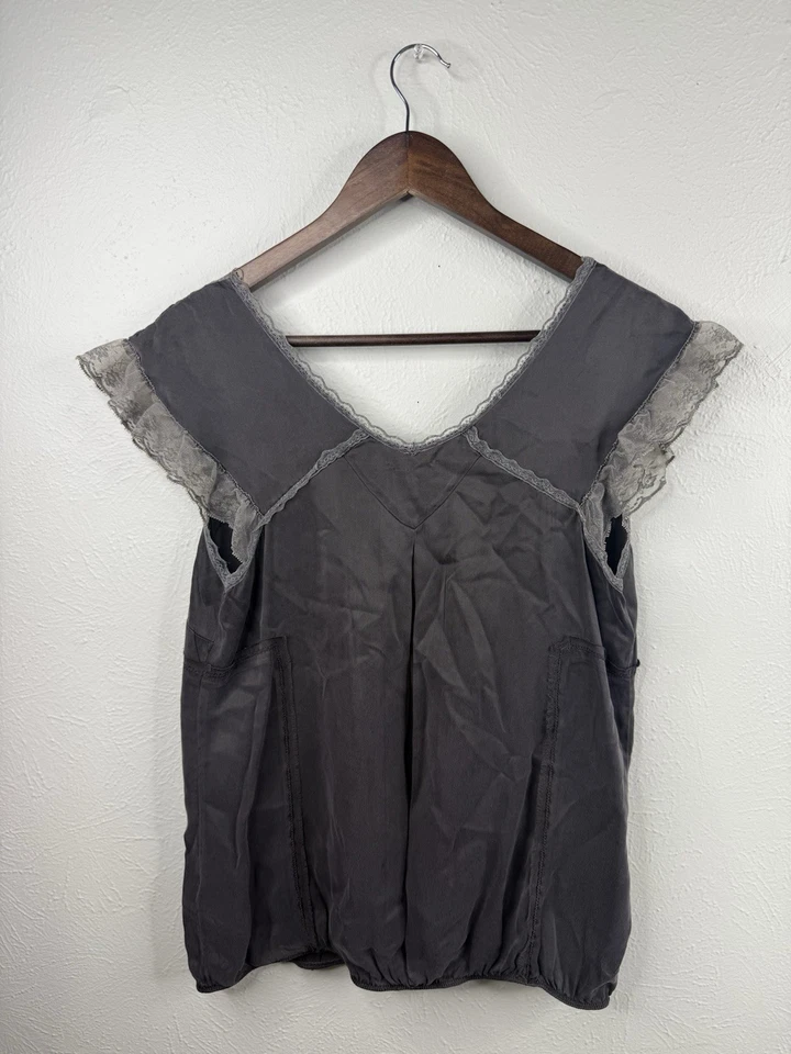 Free People Top Womens 12 Large 100% Silk Lace Brown Y2K Cottagecore Whimsygoth - Image 3 of 4