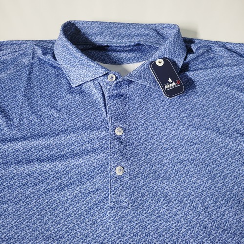 Johnnie-O Zazu Printed Jersey Performance Polo Shirt Pipeline Blue Siz XL UPF 50