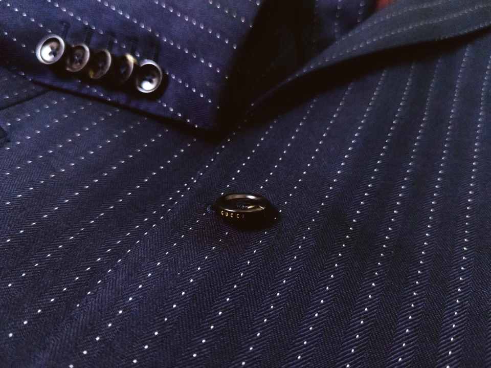 GUCCI Men Navy Blue 100% Wool Blazer Size 50 R / L Two Button Striped Jacket - Image 4 of 4