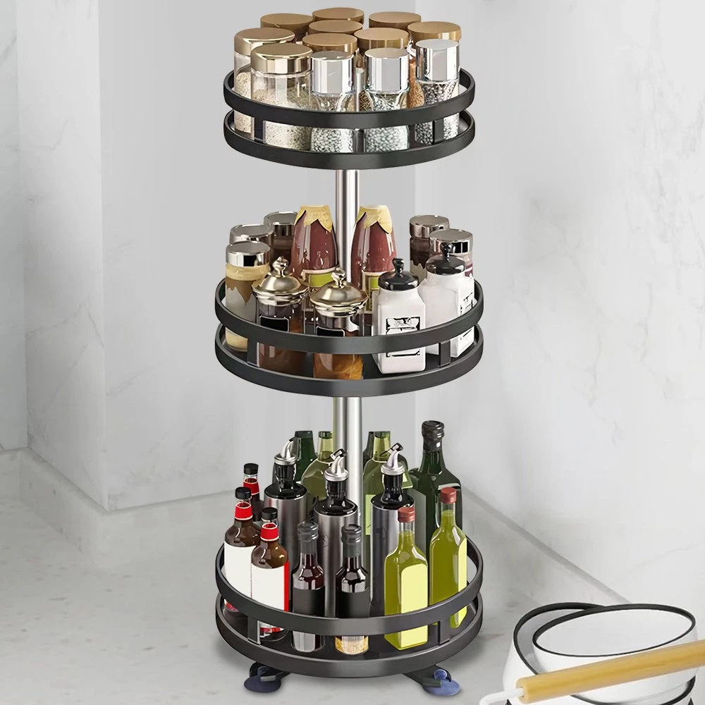 3 Tier Lazy Susan Spice Rack Metal Rotating Turntable Adjustable Height Organize