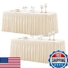 2-Pack Light Champagne Polyester Tablecloths for 4 ft Rectangle Tables, Wrinkle-