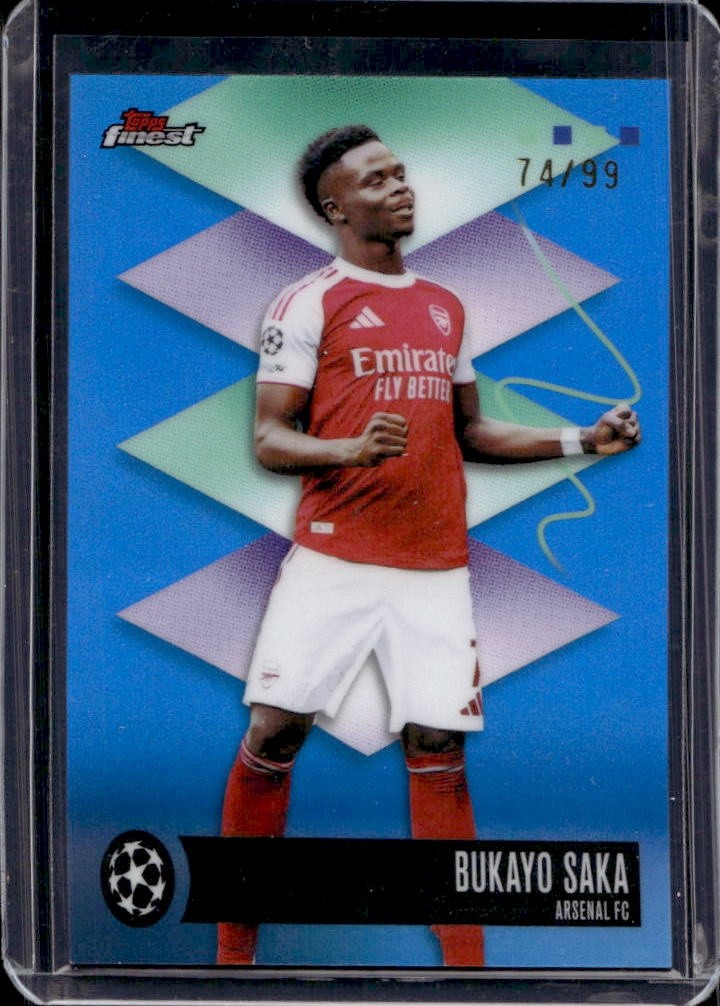 2025-26 Topps Finest UEFA Club Competition Bukayo Saka Rare Blue Refractor #/99 view 1