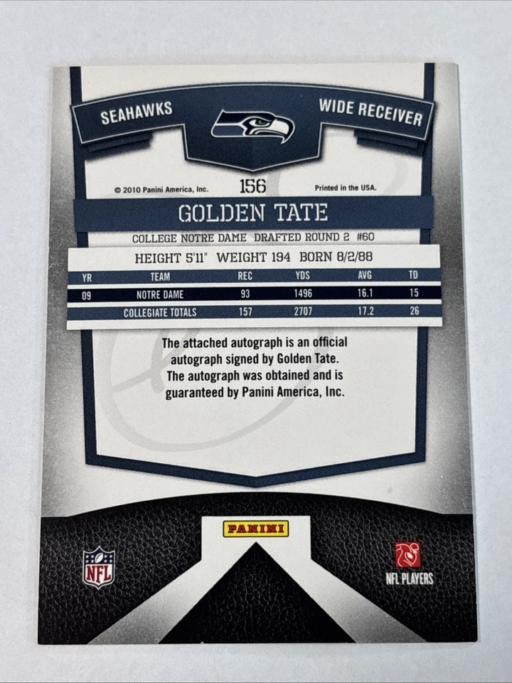 2010 Donruss Elite Golden Tate Turn Of The Century Rookie Auto #101/249 SP - Image 2 of 2