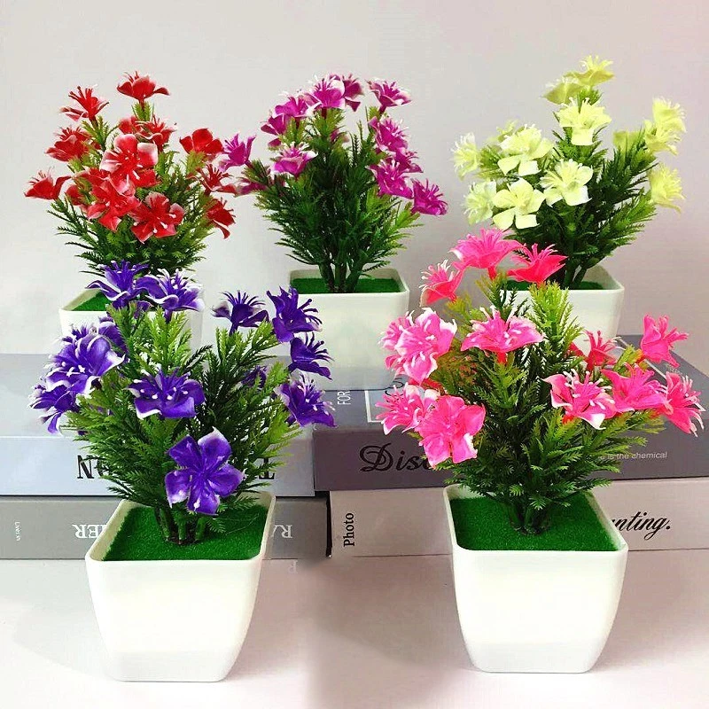 Bonsai Artificiale Gemini_mall – Pianta Finta In Plastica Con Foglie Verdi E Rosa, Altezza 25 Cm, Fiore Ornamentale Per Casa, Ufficio, Davanzale, Sempre Fresco - 3