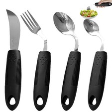 Xmas Gift Pick, 4Pcs Weighted Adaptive Utensils, 45 Angled Built up Utensils ...