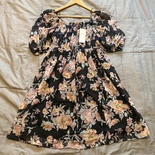 Navy Floral Milkmaid Mini Dress M&S Size 10 NWT Boho Cottage Chiffon
