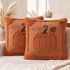 2 Pack Caramel Fall Pumpkin Pillow Covers 18 Inch Autumn Thanksgiving New