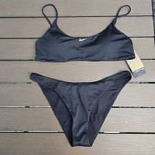 Nike Essential Women's Solid Black Cheeky Bikini Set Adjustable Top SZ XL New