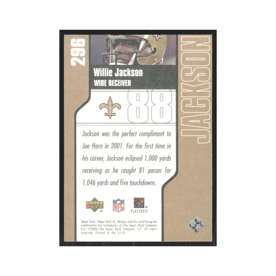 2002 Upper Deck XL Willie Jackson Saints #296 - Image 2 of 3