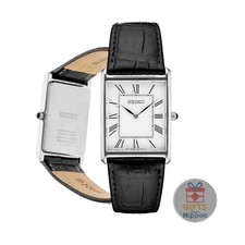 Seiko Essentials SWR049 Unisex Analog Watch White Black Leather Strap New