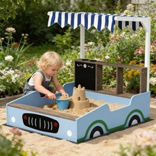 Wooden Kids Sandbox with Canopy, Grocery Store Play, Outdoor Sandbox