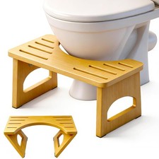Foldable Toilet Stool, 7 Inch Poop Stool for Bathroom, Bamboo Toilet Stool Squat