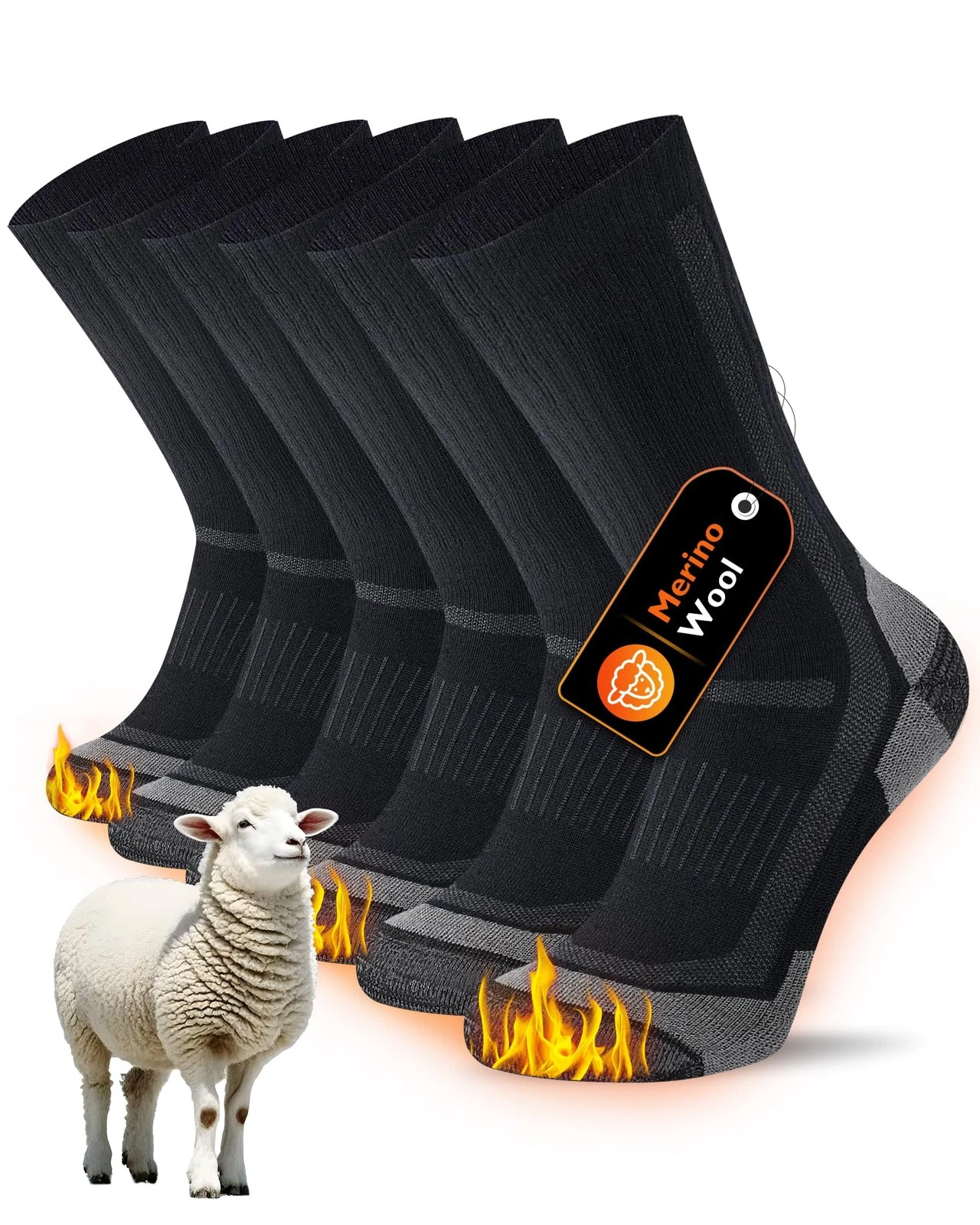 SockWaddles Merino Wool Thermal Hiking Socks for Men Women, Anti 9-12, Black