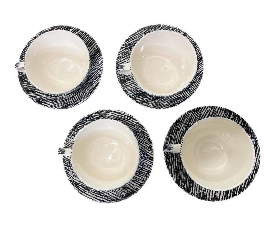 Juego de 4 tazas y salsas de cerámica Blue Ridge Southern pintadas a mano con textura negra Foto 4 de 4