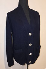 NWOT Gerald Daral Paris Sz 2 Navy Blue Sweater Bling Buttons Luxurious Fabric