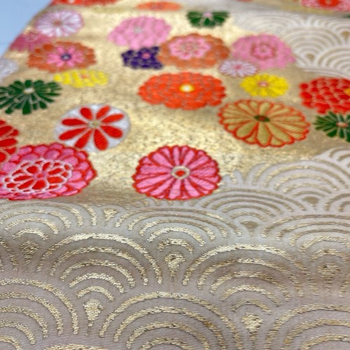 Vintage Japanese Nagoya Obi - Gold Floral Waves - Kimono & Home Decoration - Bild 9 von 14