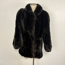 VTG 50s Hillmoor New York Faux Mink Fur Coat Black Brown Mid Century USA Made