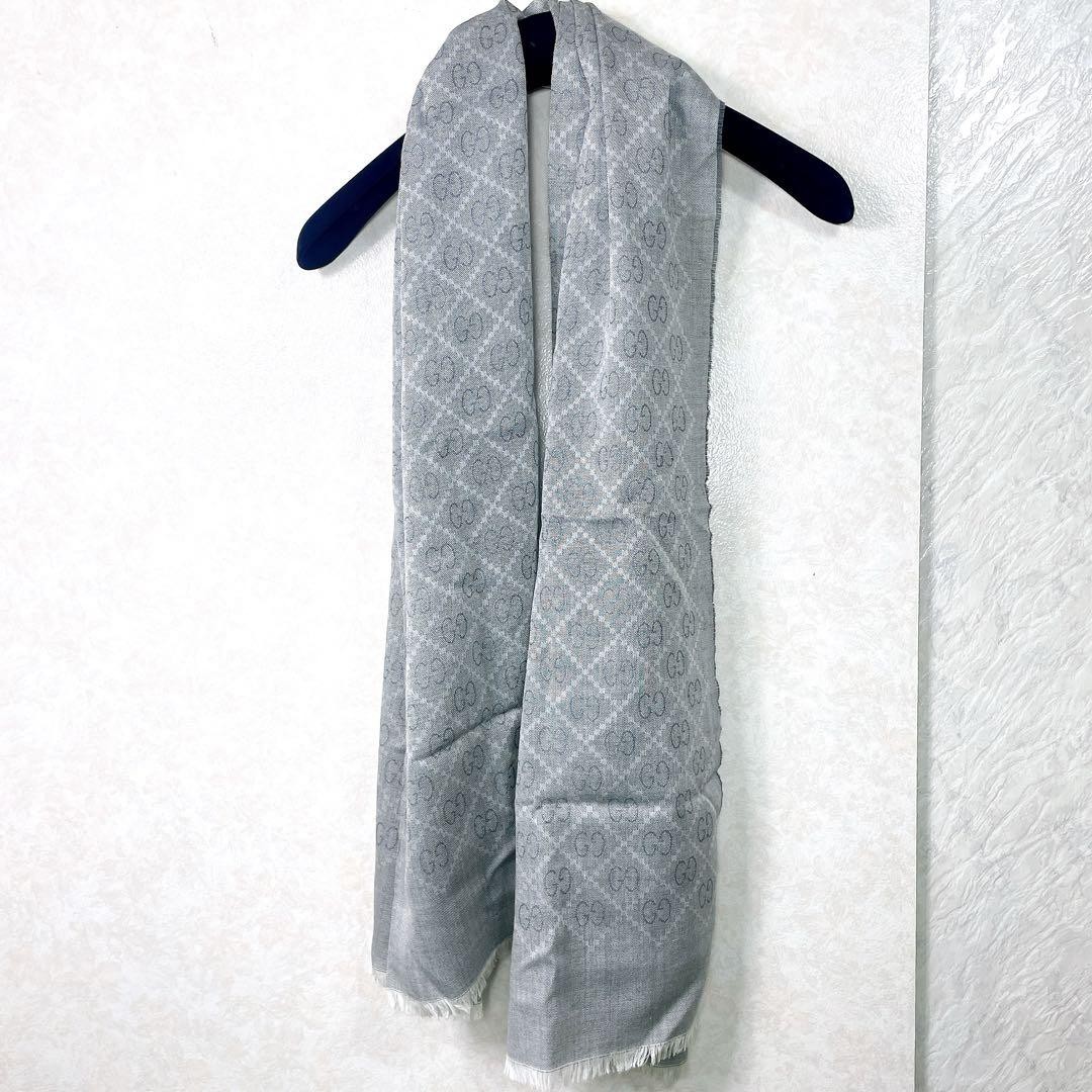 Gucci GG Pattern Light Gray Silk Stole with Diamante Accents Used