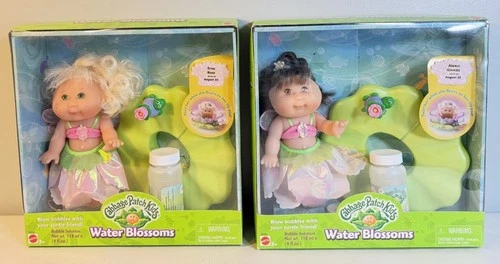 Lot of 2 Cabbage Patch Kids Water Blossoms Doll Bath Toy w/ Bubbles Vintage New