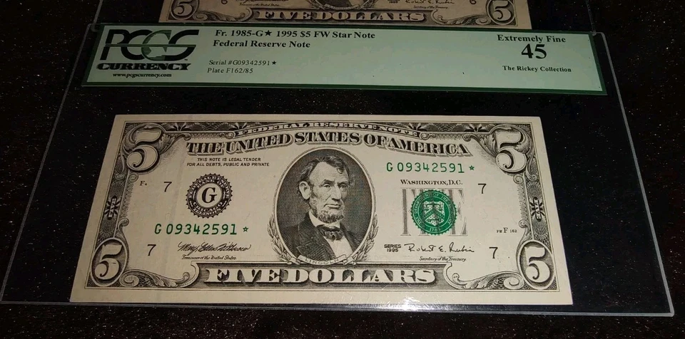 1995 $5 Star Notes Lot PCGS 25/30/45 Fr.1985-G (2) & Fr.1985-F Rickey Coll - Image 4 of 4