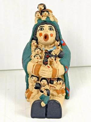 Cochiti Pueblo Storyteller Native Tribal Pottery Doll Mother w/ 20 Babies 2” - Image 1 of 4
