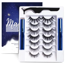 Magnetic Eyelashes Kit, 7 Pairs Reusable 3D Natural Look Magnetic Lashes with Ey