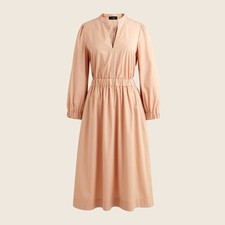 J. Crew Cotton Cinched-Waist Cotton Poplin VNeck Midi Long Sleeve Prairie Dress 
