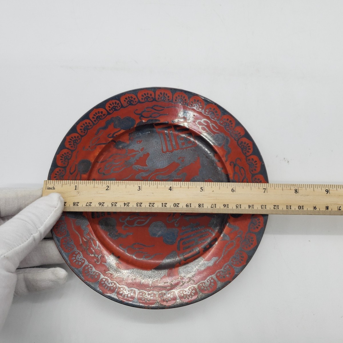 Antique Eiraku Porcelain Japanese Red Silver Dragon Ware