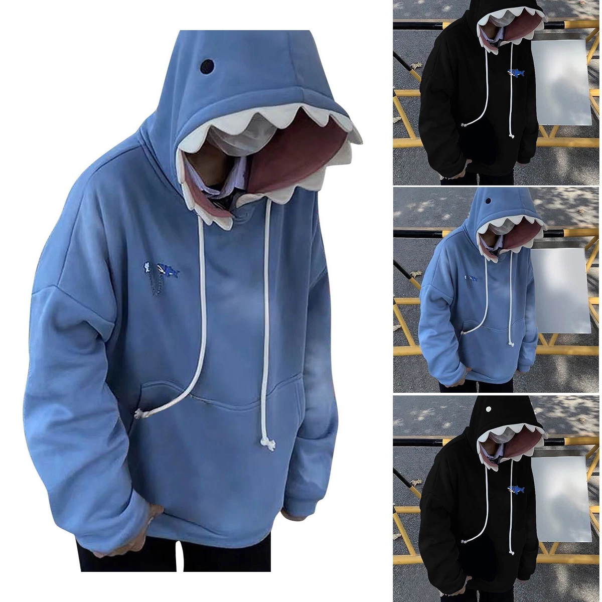 Women s Cute Hoodie Long Sleeve Kawaii Shark Shape Hooded Pullover