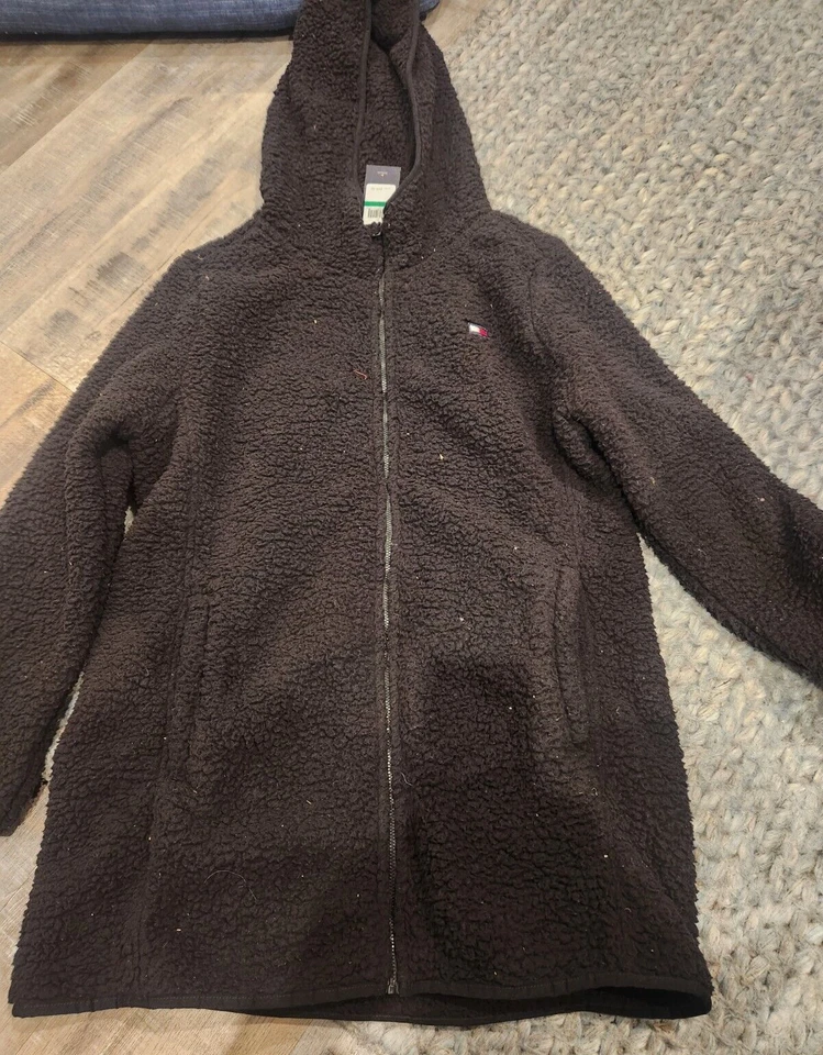 女式夹克尺寸 LG 黑色全新 nwt Tommy Hilfiger 模糊羊毛连帽