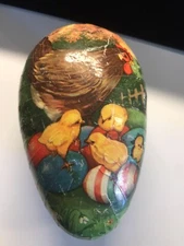 Vintage German Paper Mache Easter Egg Candy Container Chicks 5.5”