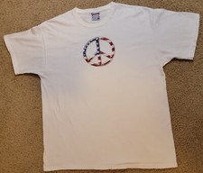 Vintage Y2K Sonoma Jean Company XL White T Shirt USA Made American Peace Flag